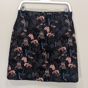 Ann Taylor Skirt Night Garden Floral Jacquard Pencil Metallic Feminine - Size 8